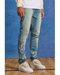 BoohooMAN - Tall Slim-Fit Jeans mit PU-Applikation - Lyst