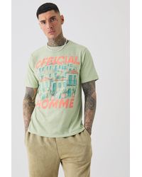 BoohooMAN - Tall Core Official Landscape Printed T-shirt In Light Sage - Lyst