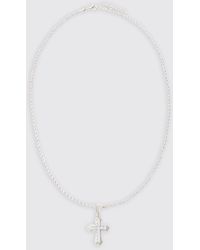 BoohooMAN - Iced Cross Pendant Necklace In Silver - Lyst