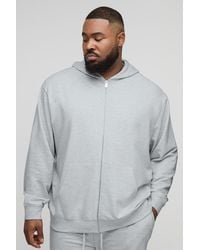 BoohooMAN - Plus Lightweight Loopback Oversized Fit Basic Zip Through Hoodie - Lyst
