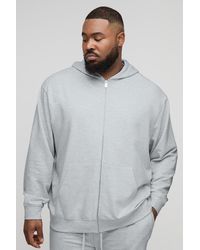 BoohooMAN - Plus Lightweight Loopback Oversized Fit Basic Zip Through Hoodie - Lyst