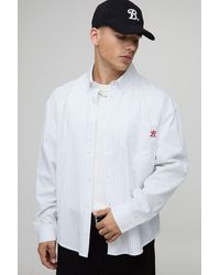 BoohooMAN - Oversized Long Sleeve Striped Curved Hem Shirt - Lyst