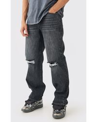 Boohoo - Baggy Rigid Black Wash Ripped Knee Jeans - Lyst