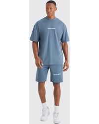 BoohooMAN - Oversize Limited T-Shirt mit rohem Saum und Shorts - Lyst