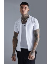 BoohooMAN - Short Sleeve Revere Stretch Fit Pleated Shirt - Lyst