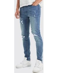 BoohooMAN - Skinny Stretch Extreme Knee Rip Jeans - Lyst