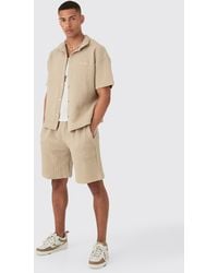 BoohooMAN - Oversized Boxy Embroided Polo And Short Set - Lyst