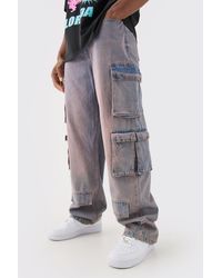BoohooMAN - Baggy Rigid Pink Tinted Multi Cargo Pocket Jeans - Lyst