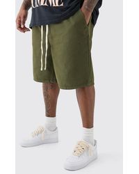 BoohooMAN - Plus Elastic Waist Drawcord Detail Slim Fit Shorts In Khaki - Lyst