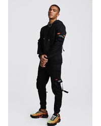 BoohooMAN Man Official Utility Hooded Tracksuit With Buckles - Black