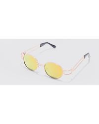 Boohoo - Round Metal Frame Mirror Lens Sunglasses In Gold - Lyst