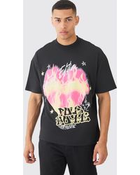 BoohooMAN - Oversized Extended Neck Heart Flame T-shirt - Lyst