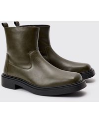 BoohooMAN - Pu Square Toe Zip Up Boot In Green - Lyst