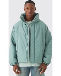 BoohooMAN - Oversized Boxy Padded Funnel Neck Coat - Lyst