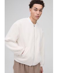 BoohooMAN - Oversized Boxy Fluffy Textured Bomber Jacket - Lyst