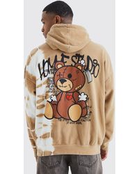 BoohooMAN - Oversized Bleached Teddy Graphic Hoodie - Lyst