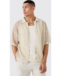 BoohooMAN - Oversized Boxy Fit Crochet Shirt In Stone - Lyst