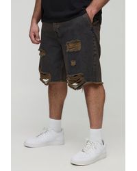 BoohooMAN - Plus Distressed Drawcord Relaxed Fit Jean Shorts - Lyst