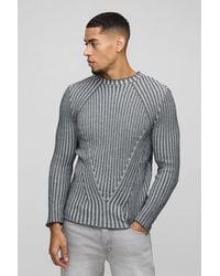 BoohooMAN - Gerippter Muscle-Fit Raglan Strickpullover mit Acid-Waschung - Lyst