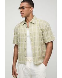 BoohooMAN - Oversized Boxy Embroiddery Plaid Collared Shirt - Lyst