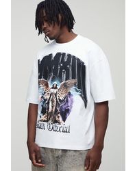 BoohooMAN - Tall Oversized Heavyweight Over The Seam Angel Printed T-Shirt - Lyst