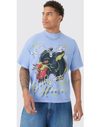 BoohooMAN - Oversized Extended Neck Pour Homme Panther Graphic T-shirt - Lyst