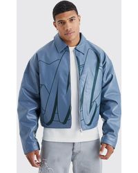BoohooMAN - Boxy Pu Contrast Embroidery Bomber - Lyst