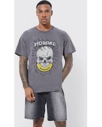 Boohoo - Oversized Overdyed Skull Homme Print T-shirt - Lyst