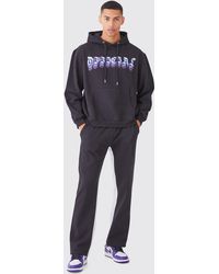 BoohooMAN - Oversized Chrome Graphic Gusset Tracksuit - Lyst