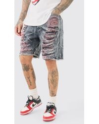 BoohooMAN - Tall Extreme Rip Acid Wash Relaxed Fit Short - Lyst