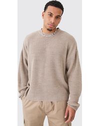 BoohooMAN - Boxy Crew Neck Ribbed Knitted Jumper - Lyst