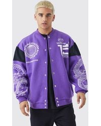 BoohooMAN - Oversized Jersey Bomber With Foil Print - Lyst
