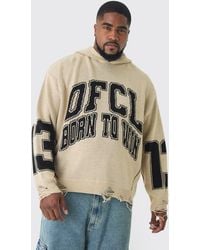 BoohooMAN - Plus Varsity Distressed Knitted Hoodie - Lyst