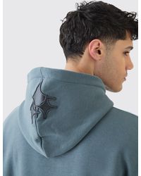 BoohooMAN - Oversized 3d Star Embroidered Hood Hoodie - Lyst