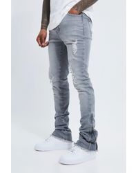BoohooMAN - Skinny Stretch Stacked Zip Gusset Rip Jeans - Lyst