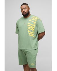 BoohooMAN - Plus Oversized Worldwide Over Seam Print T-Shirt & Short Set - Lyst