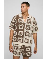 Boohoo - Oversized Boxy Crochet Knitted Polo - Lyst