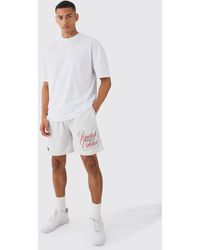 Boohoo - Oversized Extended Neck Limited T-shirt And Mesh Shorts Set - Lyst
