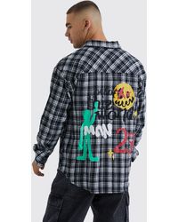 BoohooMAN - Long Sleeve Oversized Out Of This World Check Shirt - Lyst