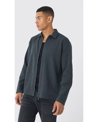 BoohooMAN - Oversized Two-Tone Zip Through Ribbed Jersey Shirt - Lyst