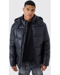 BoohooMAN - Hooded High Shine Puffer Jacket In Black - Lyst
