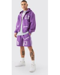 BoohooMAN - Oversized Boxy Hooded Gusset Short Tracksuit - Lyst