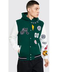 BoohooMAN Pour Homme Badged Hooded Jersey Varsity - Green