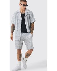 BoohooMAN - Two Tone Oversized Ripple Pleated Shirt And Short - Lyst