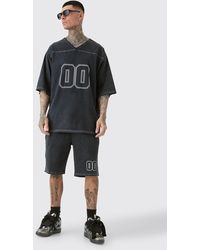 BoohooMAN - Tall Contrast Stitch Football T-shirt & Short Set - Lyst
