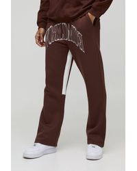 BoohooMAN - Regular Fit Worldwide Embroidered Contrast Stitch Gusset Sweatpants - Lyst