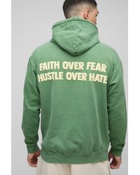 BoohooMAN - Regular Fit Washed Faith Over Fear Text Puff Print Graphic Hoodie - Lyst