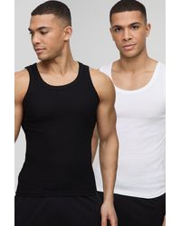 Boohoo - 2 Pack Muscle Fit Basic Tanks - Lyst
