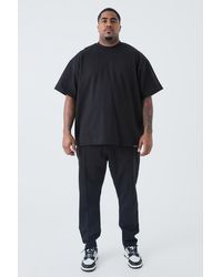BoohooMAN - Plus Oversized T-shirt & Taper Jogger Interlock Set - Lyst