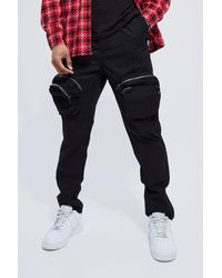 BoohooMAN - Fixed Waist Slim Fit Zip Detail Cargo Trousers - Lyst